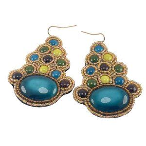 Bohemian Beaded Teardrop Earrings With Multicolored Stones & Gold Accents